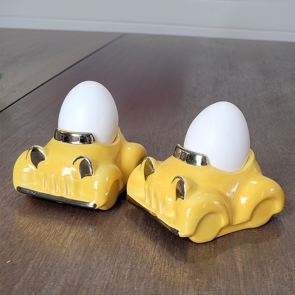 Mid Century Honiton Pottery Yellow Car Egg Cups Pair England - Picture 2 of 10